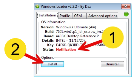 Начало активации Windows 7 x64